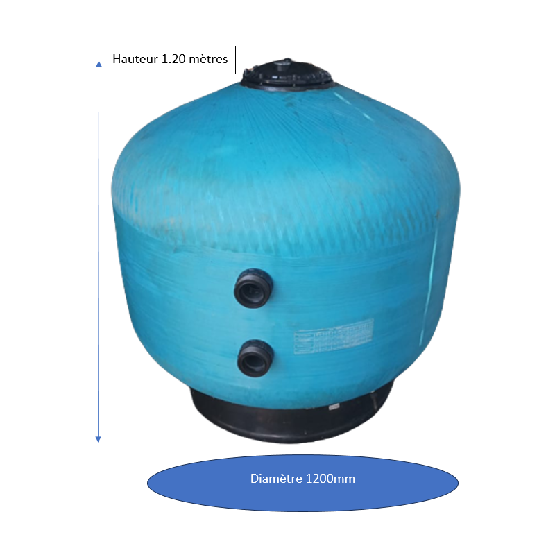 Filtre à sable bobiné 48" 56m3/h-D1200-SIDE-Vanne 2.5"- Charge 850 kg