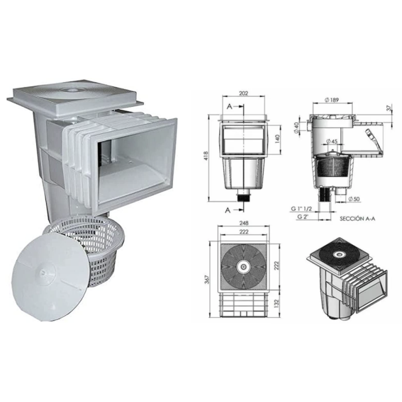 Skimmer Astral 15 litres Petite Meurtrière s/cône - Béton