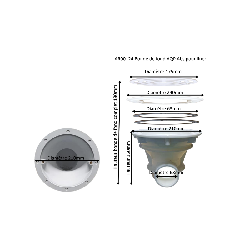 onde de fond AQP Abs pour liner-Mesure entrée Ø55 sortie Ø182